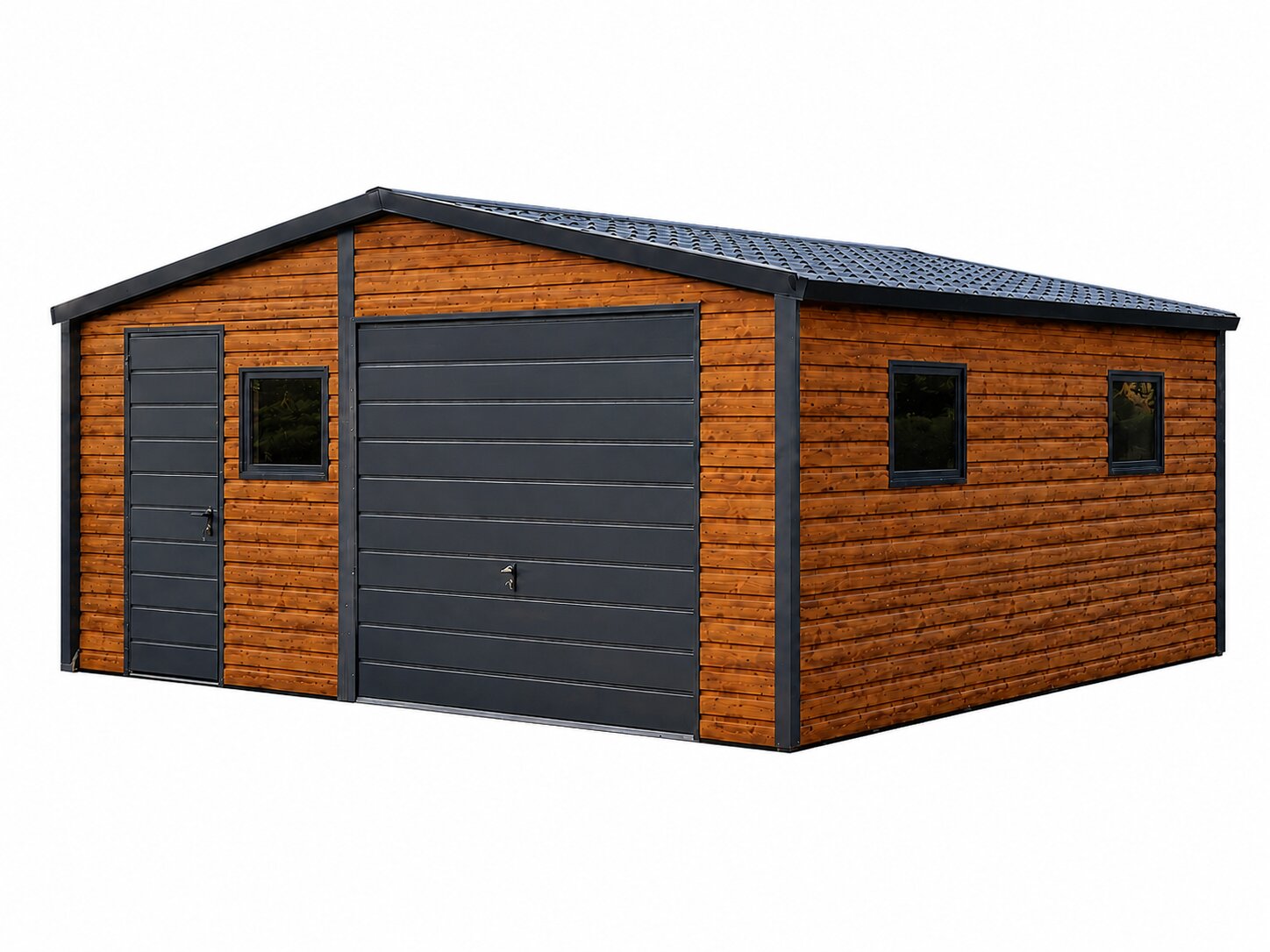 Fertiggarage 6×5 m mit Satteldach in Holzoptik