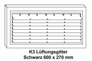 K3 Lüftunsgitter Schwarz 600 x 270 mm