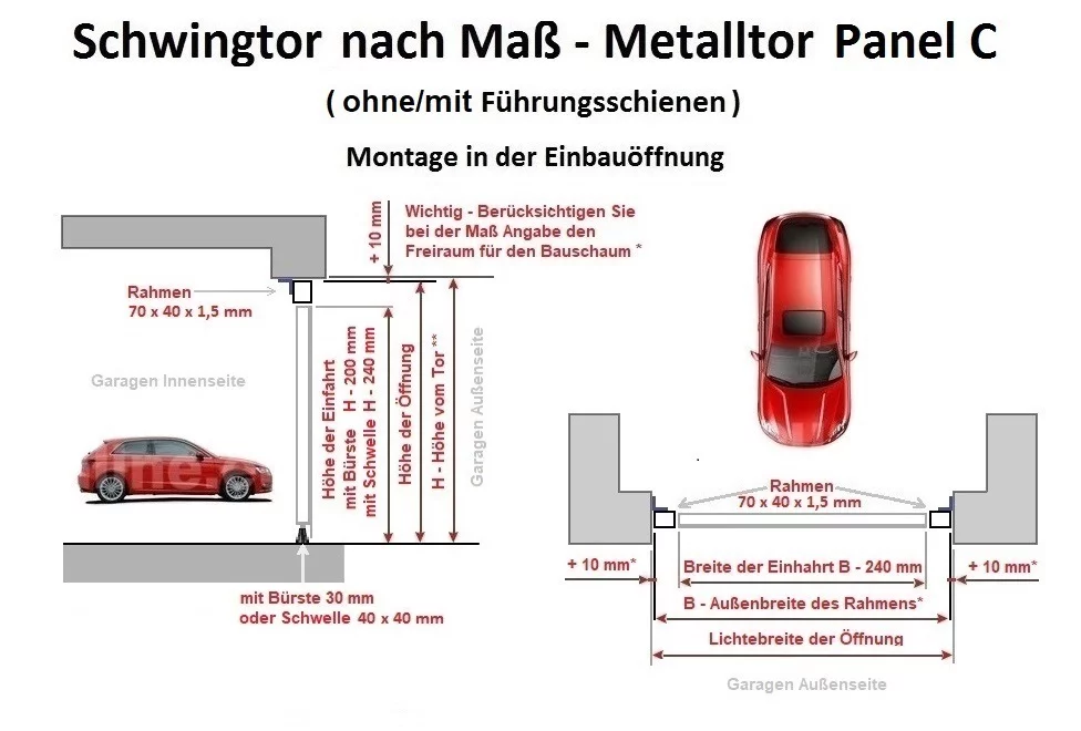 schwingtor panel c montage in einbauoffnung 1